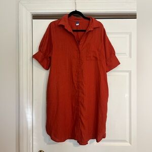 Burnt Orange Button-Up Linen Old Navy Shirt Dress